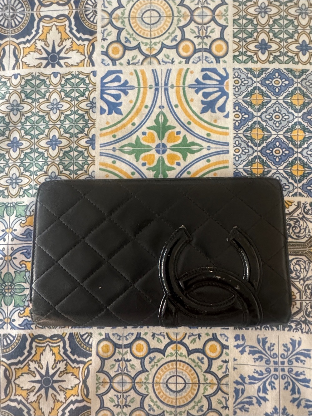 Chanel black quilted leather long wallet -2009